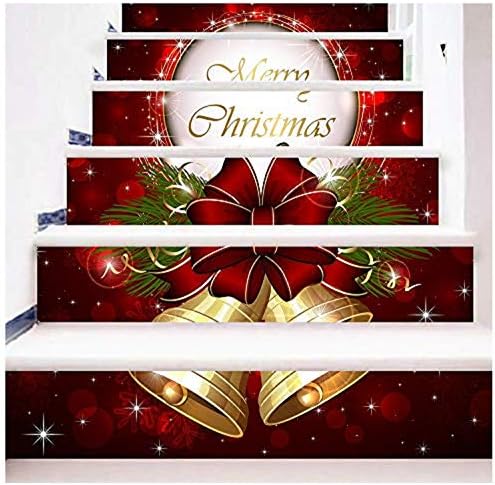 Shybuy Christmas Home Decor, 3D Jingle Bell Pattern DIY Stairs Risers Staircase Stickers Self-Adhesive Christmas (Multicolor, 6pcs)