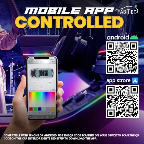 Image of Fabtec K4 Ambience Light 6 in 1 Multi Color Running Matrix Interior Atmosphere Ambient Light for Dashboard & Doors (App Controlled, 6 Pc)