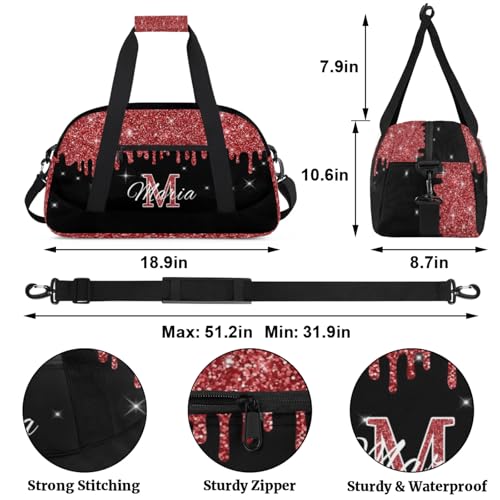 Personalized Kids Sports Duffel Bag with Name Custom Gym Dance Bag for Boys Girls Waterproof Weekender Overnight Bag for Travel Cheerleading Gymnastics Red2