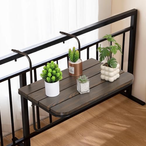FEUFOAM Balkongeländertisch Klappbar Bartisch für Geländer Verstellbar Hängeländer Bartisch Outdoor Indoor Terrasse Baluster Gartentisch auf Geländer Rustikal Braun