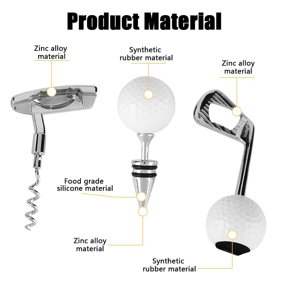 Set Apribottiglie Vino, 3 Pezzi Cavatappi a Forma da Golf in Lega di Zinco, Kit Vino Regalo per Feste Ristoranti Bar, con Scatola Regalo di Lusso