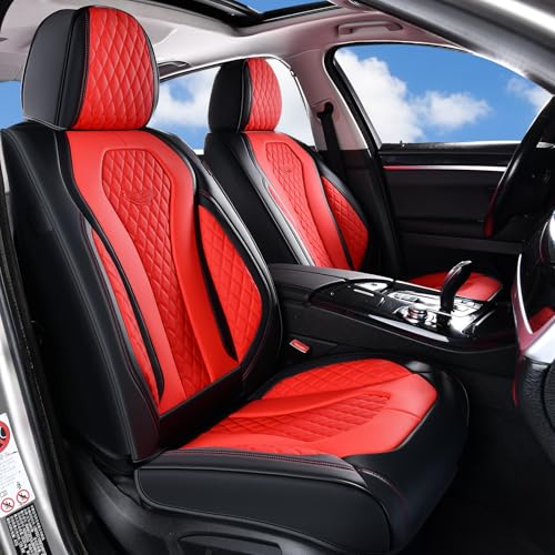 Image of Coverado Car Seat Covers, Seat Covers Full Set, Red Car Seat Cover, Auto Seat Covers Front Seats Rear Seat Cover, Luxury Car Seat Cushion,Leather Seat Cover Seat Protector Universal Fit Most Cars