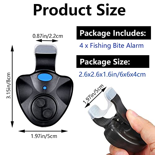 Asocea 4 Pcs Fishing Bite Alarm Sensitive Electronic Fishing Bite Sound Alarm Indicator Alert Bell With Led Lights Clip On Fishing Rod Tackle Tool For Daytime Night Carp Fishing Outdoor #TOP1