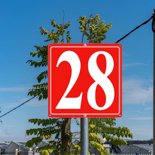 Image of Premium Aluminum Number Signs 28, Metal 12 inch X 12 inch Red Numbered Signs Outdoor for Parking Lots, Floor, Dock, Court, Aisle, Field, High Visibility, No Fade, Weather-resistant