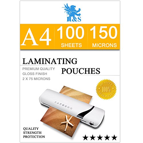H+S Feuilles Plastifieuse A4-100 pcs x A4 - Feuille Plastique Parfaitement Transparente - Laminage Brillant Qualité Artistique 150 Microns (2x75 Microns) - Papier pour Plastifieuses