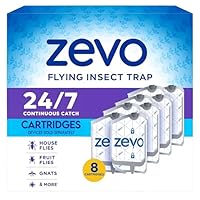 Zevo Flying Insect Trap Refill Cartridges | Long-Lasting Indoor Protection | Fits All Zevo Plug-in Traps | Attracts & Traps Gnats, Fruit Flies & Mosquitoes (8 Refill Cartridges)