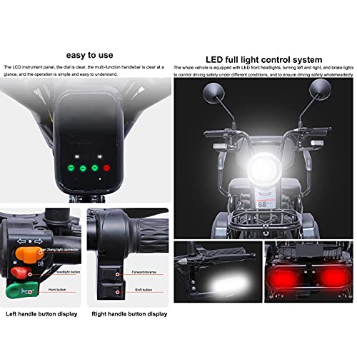 Image of Electric Three-Wheeled Scooter,Heavy-Duty Electric Mobility Scooters for Adults - Elderly Leisure Scooter, 600W High Power, 3 Speed Adjustment, Bearing Capacity 300Kg,Gray