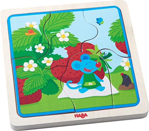 Preisvergleich Produktbild Holzpuzzle Erdbeermaus / Niedliches Kinderpuzzle und Motorikspielzeug ab 3 Jahren / Kleinkindspielzeug mit 4 hübschen Puzzlemotiven