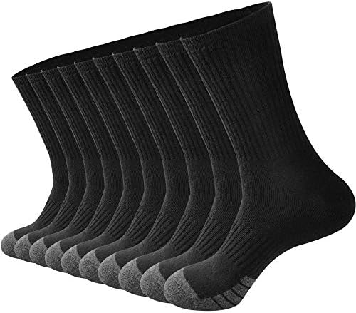 GKX Men's 10 Pairs Cotton Athletic Moisture Control Heavy Duty Work Boot Cushion Crew Socks(Black 10P)