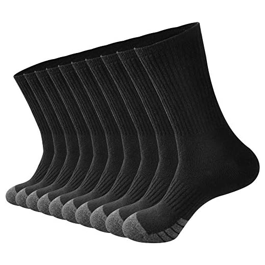 GKX Men's 10 Pairs Cotton Athletic Moisture Control Heavy Duty Work Boot Cushion Crew Socks(Black 10P)