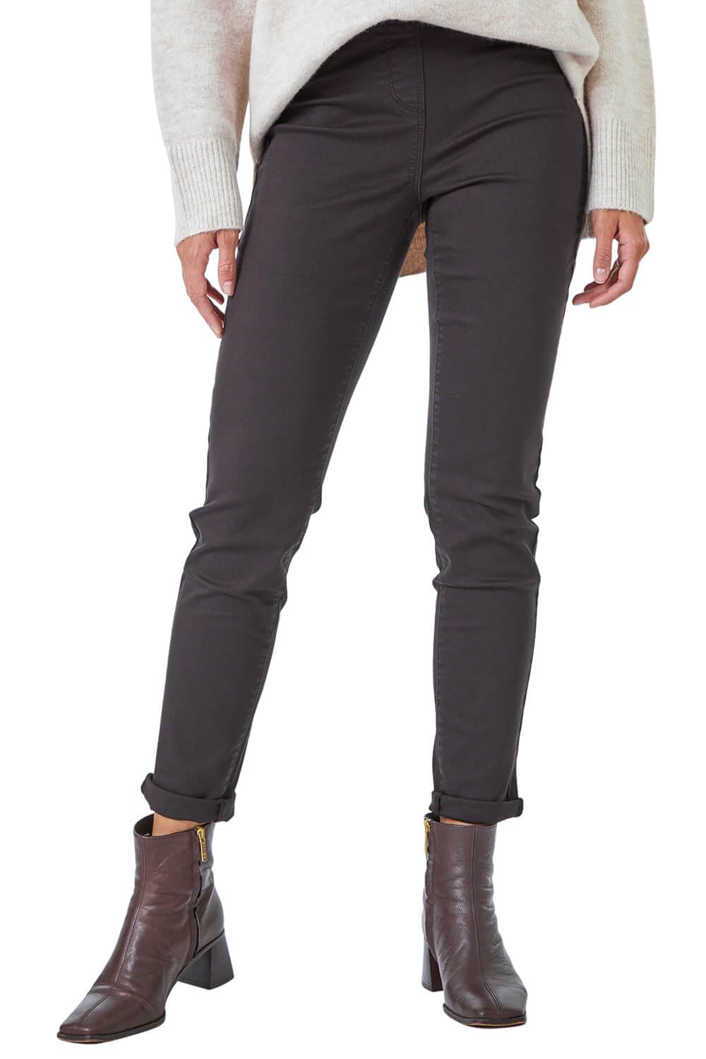 Roman Originals Women's Chocolate (31 Inch) Jeggings For Uk Jean Stretchy Trousers Denim Leggings High Waist Rise Pull On Skinny Straight Leg Cotton Pants Smart Casual - Size 18