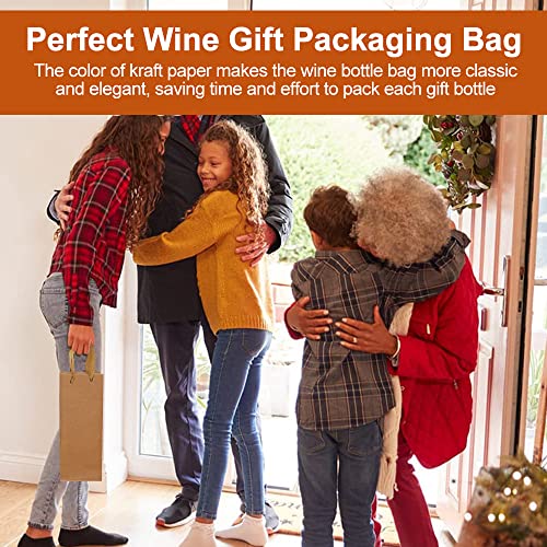 EMAGEREN 15 Stück Flaschentüten Weinflaschentüten Kraftpapier Geschenktüten Weintasche mit Henkel Recycelbarer Wein Champagner Geschenktasche für Weihnachten, Geburtstage, Einweihung & Partys