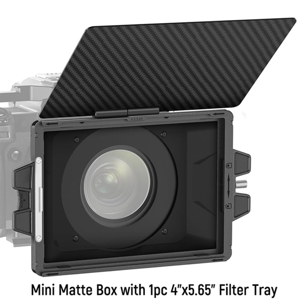 Matte Box con Bandeja para Filtros de 4 Pulgadas X 5,65 Pulgadas, Bandera de Fibra de Carbono para Cámara DSLR Sin Espejo con Lente de 67/72/77/82 mm