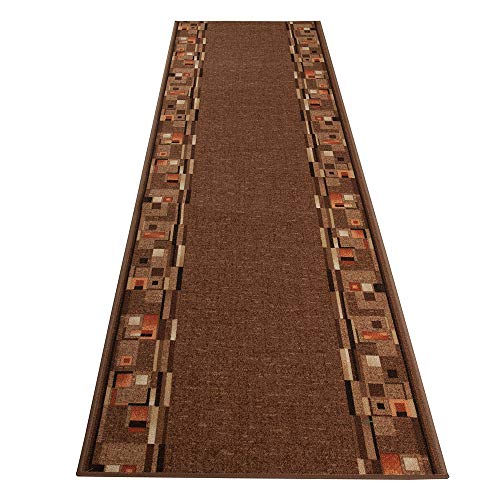 TAPISO Anti Rutsch Teppich Läufer rutschfest Brücke Meterware Modern Braun Orange Vierecke Figuren Design Flur Küche Wohnzimmer 80 x 700 cm – Ansicht 7