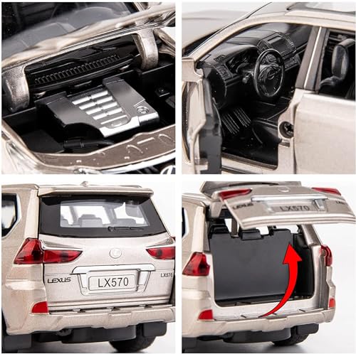 Image of DEOXY 1:32 Lexus Lx570 Die-Cast Metal Car Toy, Alloy Metal Pull Back Car With Openable Doors & Light, Music Boys Gifts Toys For Kids, White