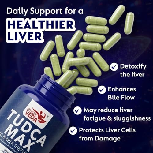 Image of Fitness Veda TUDCA MAX 1500 mg Capsules Liver Cleanse Detox Health Supplement | Advanced Liver Support Formula | Bile Acid Flow Support | TUDCA , NAC ( N Acetyl Cysteine) | Milk Thistle Extract ( Silybum Marianum ) | Delivering a total of 1500 mg of active ingredients per serving - Pack of 1