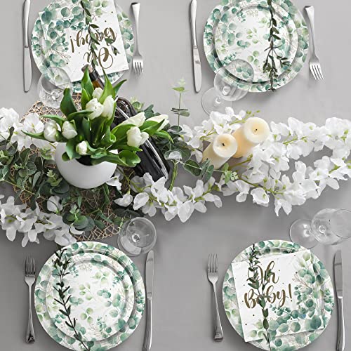 Sage Greenery Baby Shower Party Supplies Disposable Paper Plates Napkins Cups For Boho Greency Party Decorations, Serve 16. #TOP3