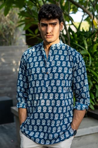 Shasak Agean Blue Short Kurta With Flower Print3