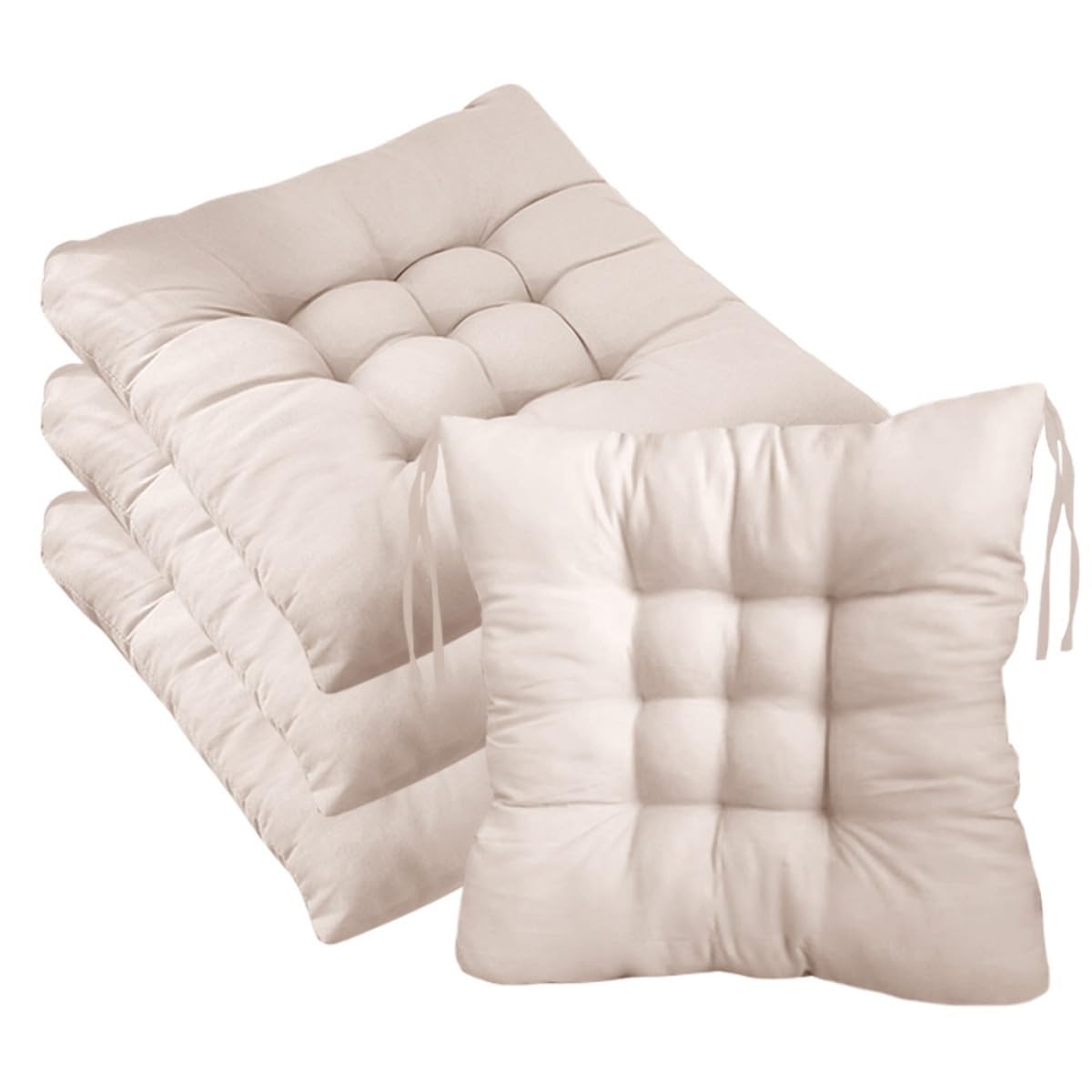 4 Pack Outdoor Seat Cushions with Secure Tie Straps, 40x40cm Non-Slip Durable Chair Pads, Vibrant Pure Colour Cotton Soft Chair Cushions Pads for Dining, Kitchen, Patio & Garden Chairs (light camel)