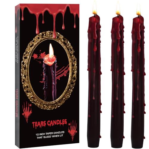 8 Pack Vampire Tears Taper Candles, 10 inch Tall Bleeding Candles, Soundvalue Unscented Black Tapered Candlesticks, Spooky Blood Drip Candle Set for Halloween Party Gothic Home Decorations