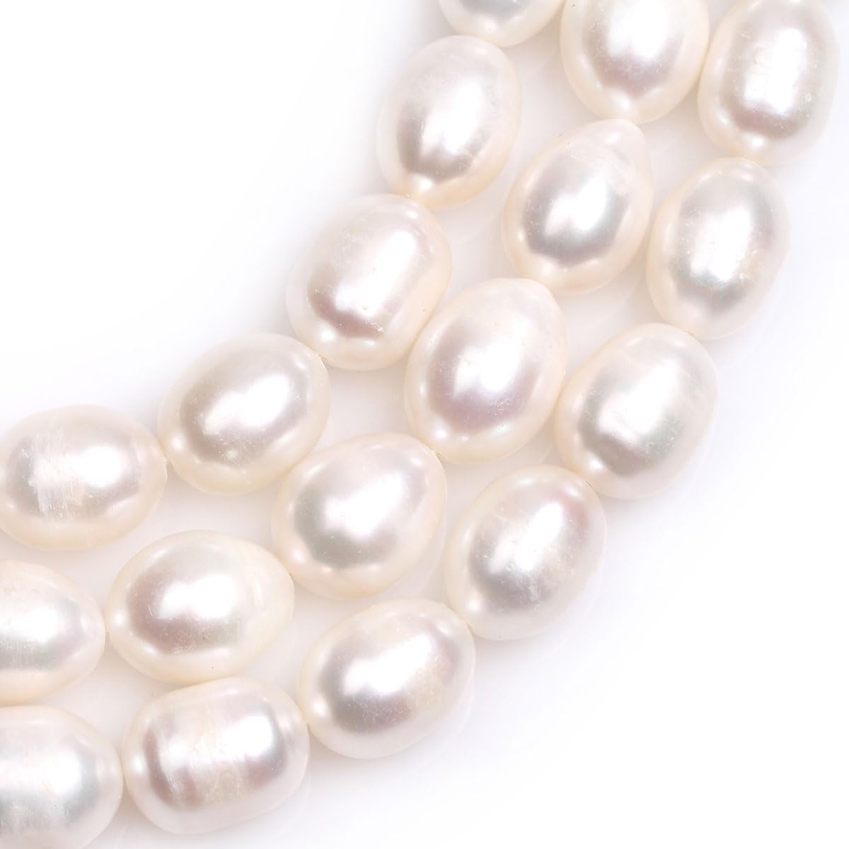 JOE FOREMAN Genuine Pearl 10-12mm White Baroque Rice Oval Cultured Freshwater Pearl Beads for Jerwelry Necklace Crafts Making Pearls Strands Full 15"