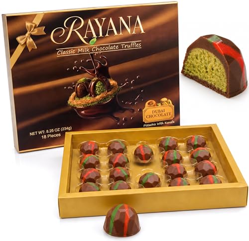 Rayana Dubai Milk Chocolate Truffles Gift Box, Cranchy Pistachio with Kunafa, Premium, 18 Piece,...