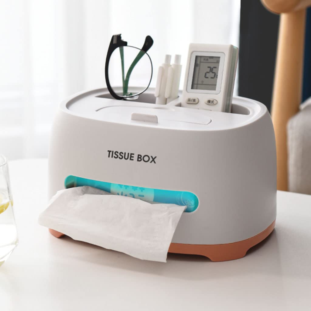 Dispensador de servilletas de plástico Multifuncional de Escritorio con Ranuras de Almacenamiento (Azul)