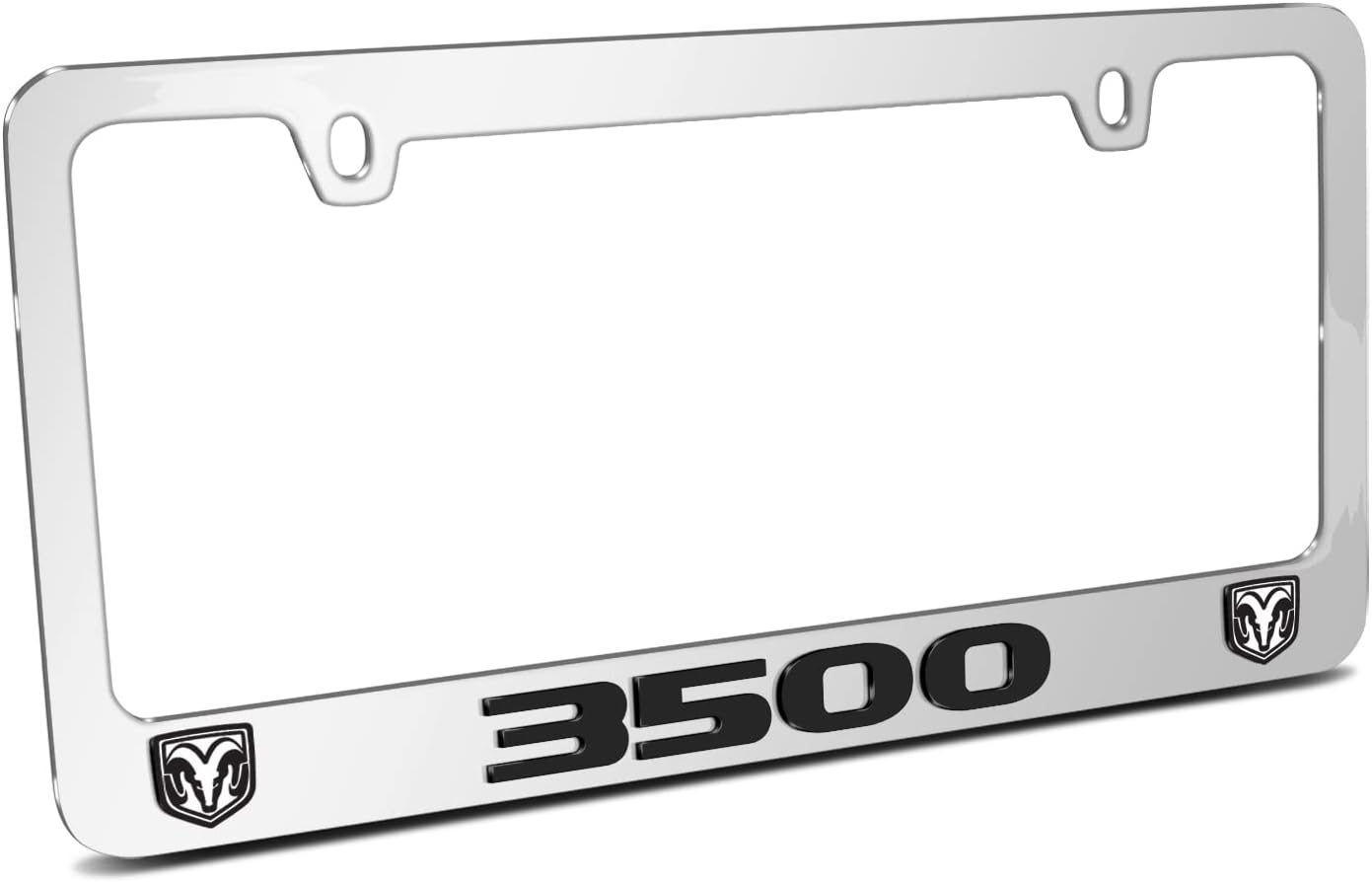 iPick Image for RAM 3500 Dual Logo in 3D on Mirror Chrome Metal License Plate Frame - Official Licensed