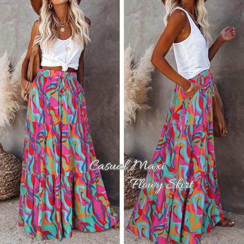 Womens Casual High Waist Tie Paisley Print Long Maxi Skirt with Pockets2