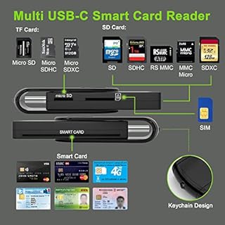 4 in 1 USB C Lettore Smart Card Firma Digitale, Lettore Smart Card Tessera Sanitaria, Lettore lettore SIM Card, Lettore Schede SD e Lettore Micro SD, Lettore Smart Card SIM per CAC/SIM/ID/IC/Chip Card