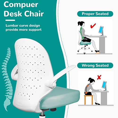Ollega Desk Chairs With Wheels And Arms, Green Office Chair For Small Space, Ergonomic Leather Office Chair Adjustable Height And Swivel Lumbar Support, Small Desk Chair With Flip Up Armrests #TOP3