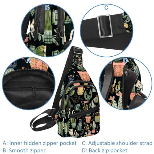Sac à dos à bandoulière chat et cactus réglable et multicolore - 2