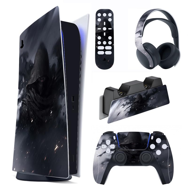 PlayVital Sticker Skin for PS5 Console Digital Edition, Controller, Remote Controller, Headphones, Charging Base, Vinyl Sticker Cover, Murder in the Shadow