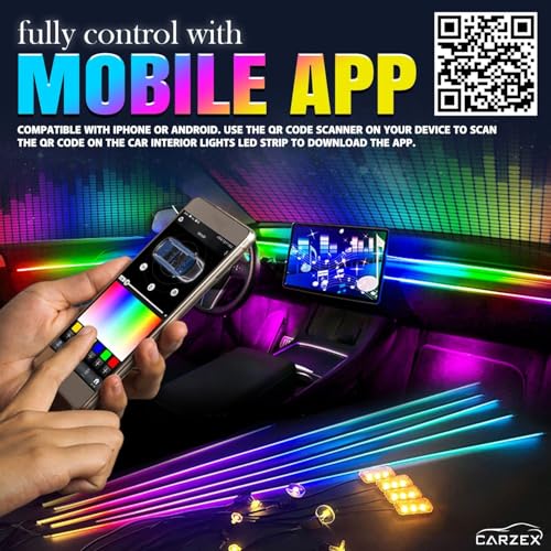 Image of Carzex Multi Color K4 Matrix Running Interior Ambient Atmosphere Light for Dashboard, Doors & Under Dash Ambience (App Controlled, Set of 18 Pcs)