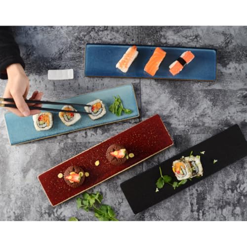 Plato rectangular cerámico azul para sushi miniatura 4