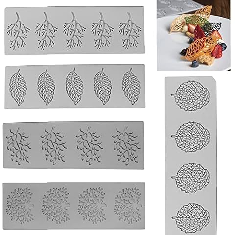 5pcs Leaf Silicone Mold for Baking, 3D Hollow Fondant Molds Coral Branch Lace Chocolate Mold Set Non-Stick Polymer Flexible Clay Molds for Making Candy Sugarcraft Cake Decoration Cover