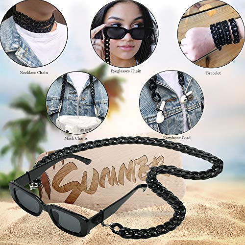 Oticala Rectangle Sunglasses For Women, Eyeglass And Mask Chains For Women (Black/Chain) #TOP3