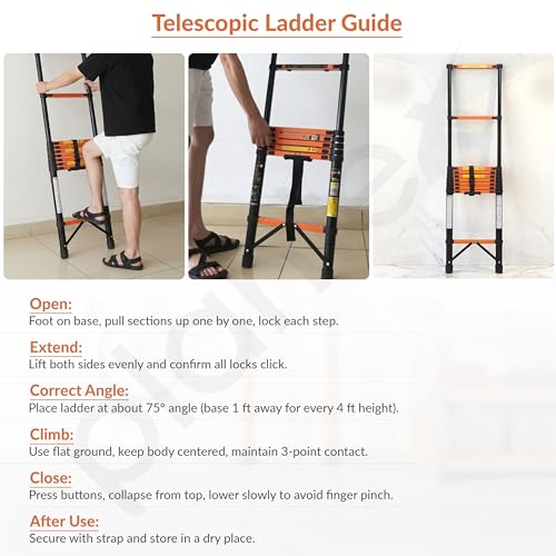 Image of Plantex 3.9m (12.79 ft.) Telescopic Ladder /Carbon Steel 10-Steps Portable & Compact Ladder /Foldable Multipurpose Collapsible Ladder for Home & Outdoor Use - (Orange)