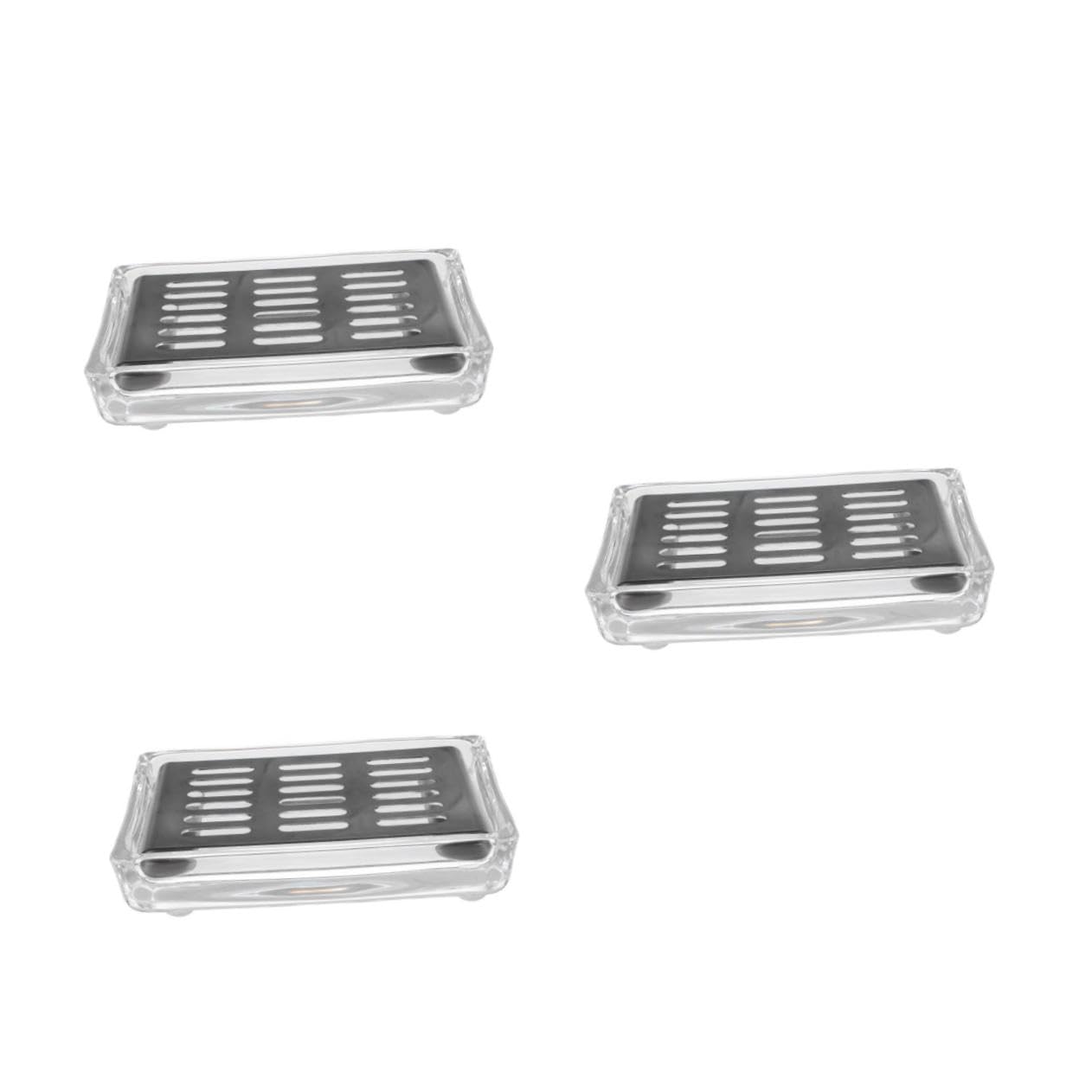 PRETYZOOM 3 Stück Glasseifenhalter Duschseife Seife Abflussschale Seifenabtropfgestell Schwamm-Abtropfgestell Seifenbehälter Seifenschale Handseifenhalter Seifenspender Rostfreier Stahl