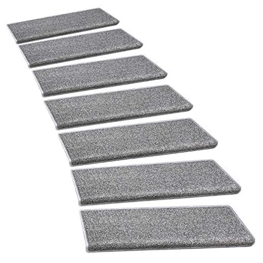 PURE ERA Carpet Stair Treads Set of 14 Non-Slip Self Adhesive Bullnose Indoor Stair Protectors Pet Friendly Rugs Covers Mats Skid Resistant Tape Free Soft Washable Grey 9.5" x 30"x1.2"