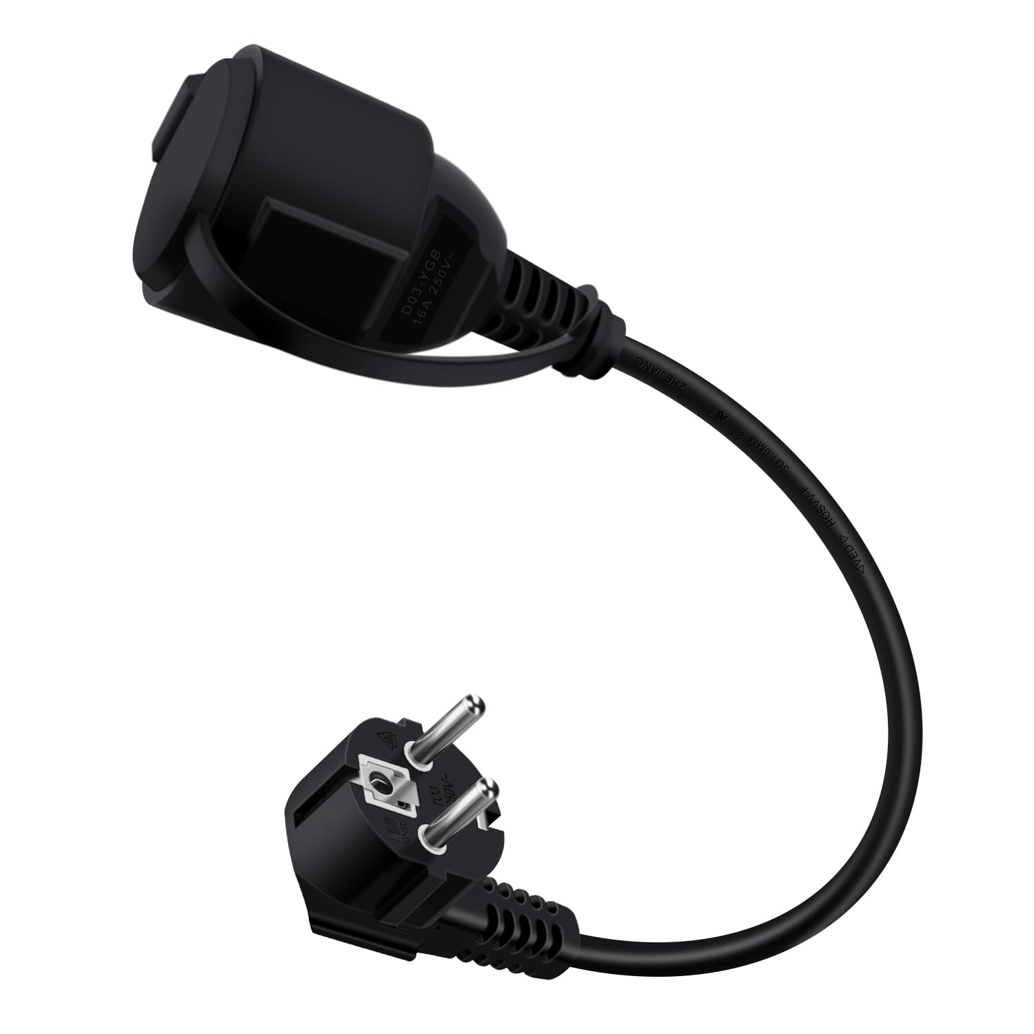 Rallonge Électrique Schuko Coudé 16A 250V IP44 0.3m Noir