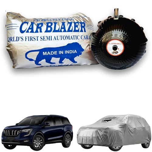 Image of CARBLAZER Portable & Semi-Automatic Full Body Car Covers: Heavy Duty Device| Anti-Theft| Dust & Scratch Proof | Water & Wind Resistant|Custom Fit| Dual-Side Cover, Compatible for Mahindra XUV 700