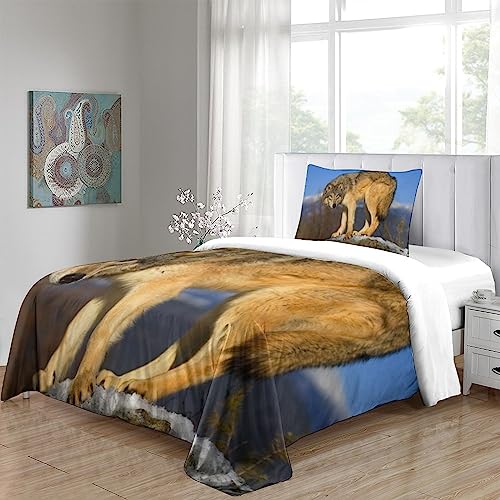 Juego de funda de edredón con diseño wolf impresión 3D microfibra premium de tres piezas 5