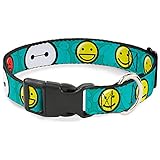 Buckle-Down Plastic Clip Collar - Baymax/Mood Expressions/Baymax Scattered Turquoise - 1/2' Wide - Fits 6-9' Neck - Small