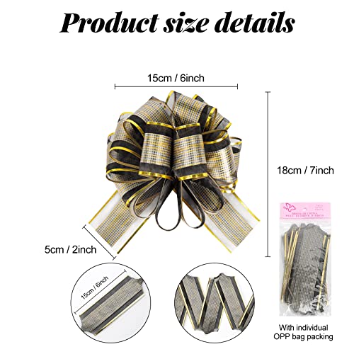 6 Inch 12 Pack Large Pull Bow Gift Wrapping Bows, Ribbon Pull Bows For Wedding Gift Baskets, Party Gift Wrap Bows, Presents Decorating Bows To Wrap Box Or Decoration (Black) #TOP1