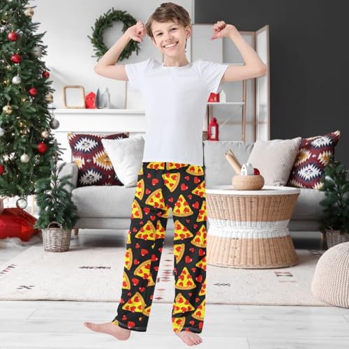 Boy's Pants Pizza Love Red Heart Pattern Jogger Pants Elastic Waist Long Bottoms Trousers with Pockets 6-14 Years2