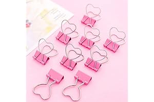 10Pcs Pink Clip Heart Hollow Out Metal Binder Clips Ideal for Notes Letter Paper