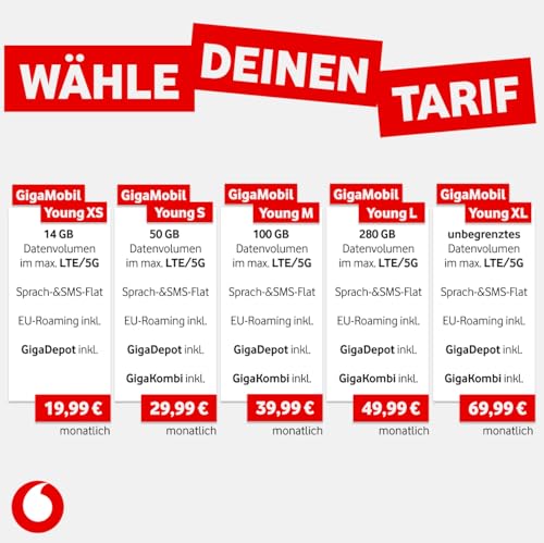 Vodafone GigaMobil Young Triple SIM med upp till obegränsad data