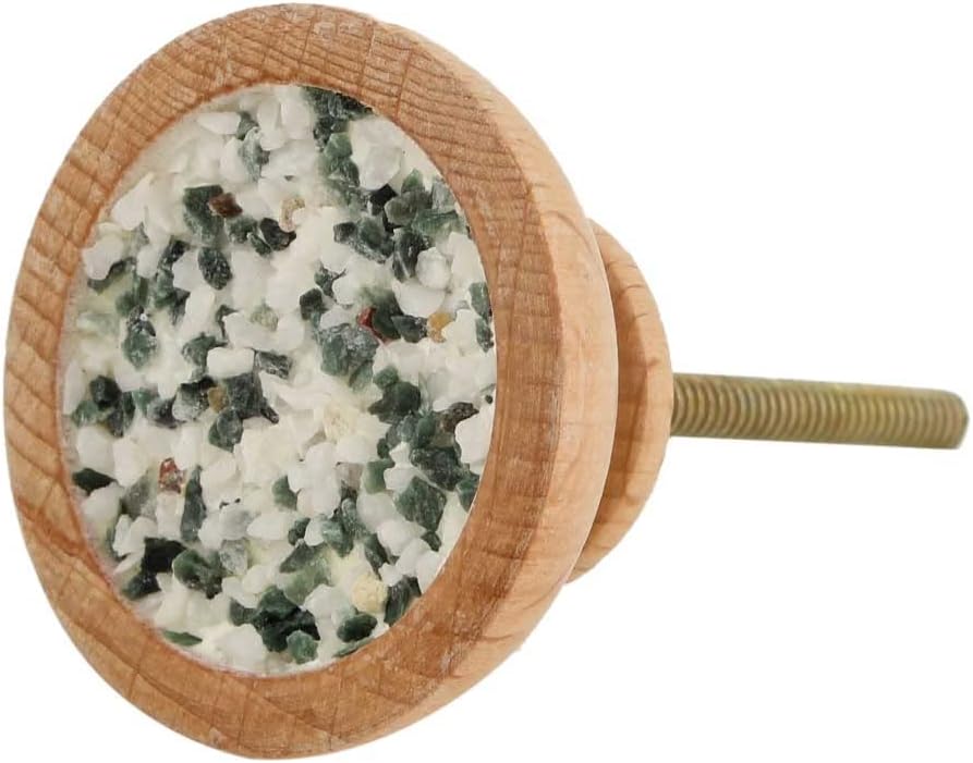 Indian Shelf 6 Piece Round Wood Stone Green White Unique Dresser Knobs Drawer Handles Cabinet Pulls Decorative Touch