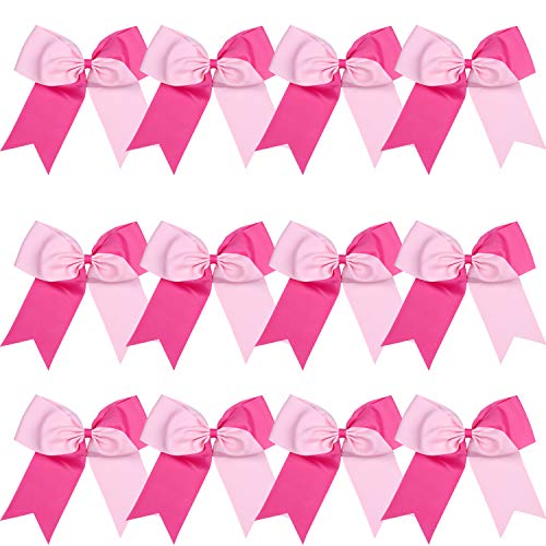 8 Inch 2 Colors Jumbo Cheerleader Bows Ponytail Holder Cheerleading Bows Hair (Pink/Hot Pink)